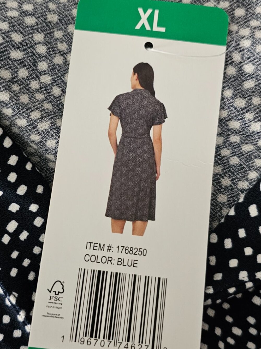 Adrianna Papell Navy Polka Dot Faux Wrap Midi Dress Flutter Sleeve New Size XL - Picture 8 of 9